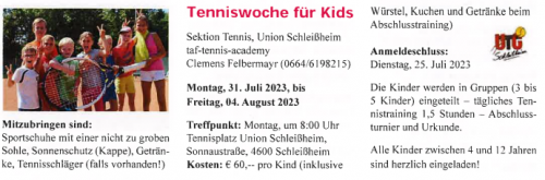 Tenniswoche für Kids: 31.07- . 04.08.2023